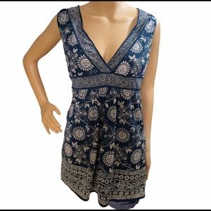 Max Studio Blue V NeckFloral Tunic Size Medium